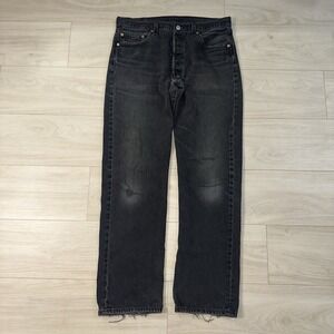 Vintage 90s Levis 501 XX Mens 35x33 Faded Black Denim Jeans Straight Distressed